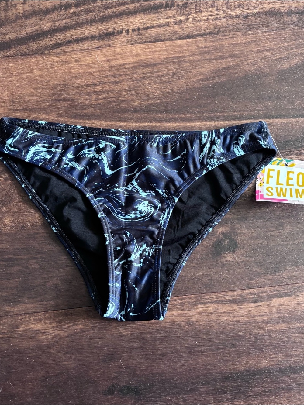 Fleo Swim Blue Marble Bikini Bottoms new size S CrossFit fitness